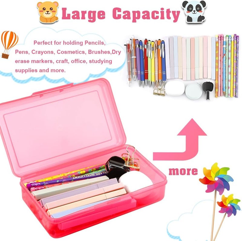 BOEIAC Pencil Box, Plastic Clear Pencil Case, 1 Pack Large Capacity Hard Pencil Case, Clear Crayon Box with Snap-tight Lid Stackable Design, Plastic Storage Box for Office Supplies, Pink Style 2 - Image 3